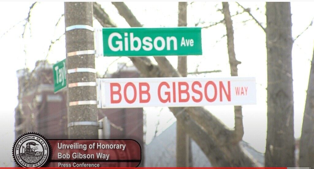 Authentic Bob Gibson Way Two-Sided Street Sign, New Never Hung St. Louis Cards