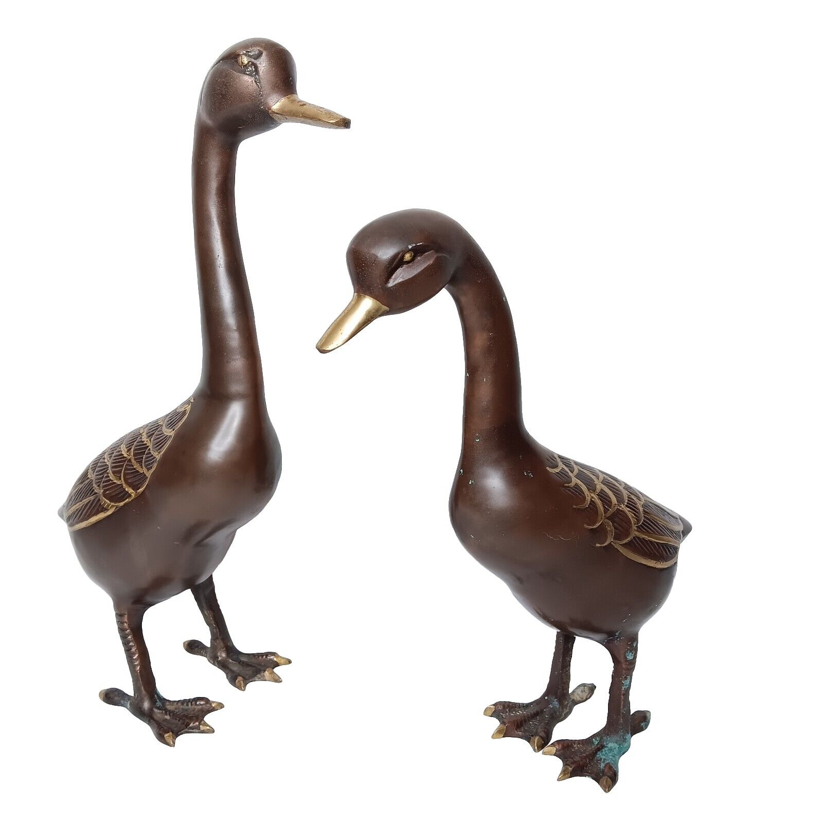 Vtg MCM Copper Goose Pair 2 Figurines Wildlife Bird Cabin Decor Metal 13\
