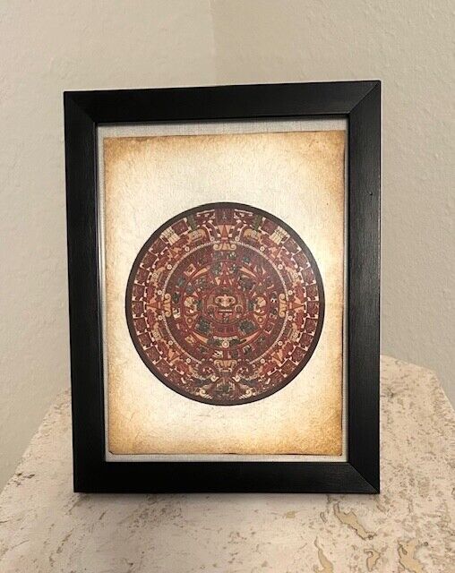 Framed Aztec Calendar(AKA Sun Stone), Mexican Handmade Art in \