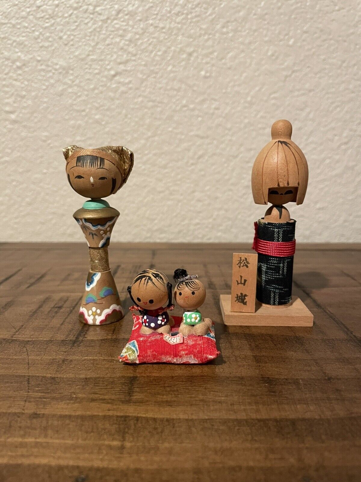 3 Vintage Kokeshi Dolls Signed by Artist Made in Japan