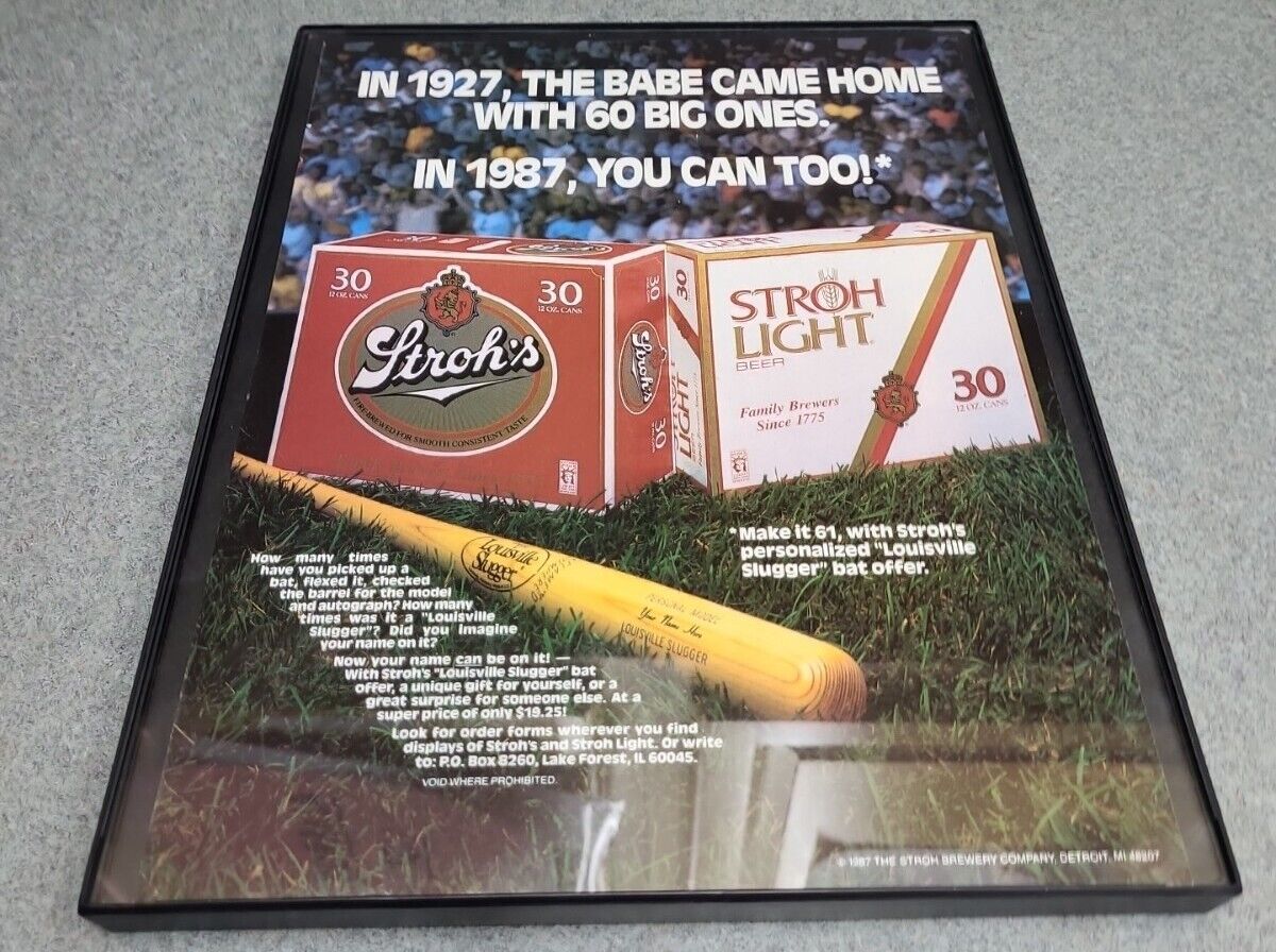 1987 Stroh\'s Beer 30 Pack Louisville Slugger Bat Offer print Ad Framed 8.5x11 