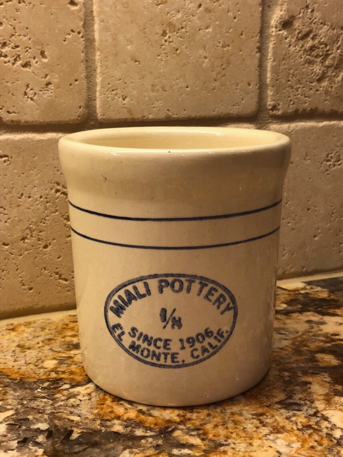 Vintage Miali Pottery 1/8 Crock El Monte Calif Since 1906