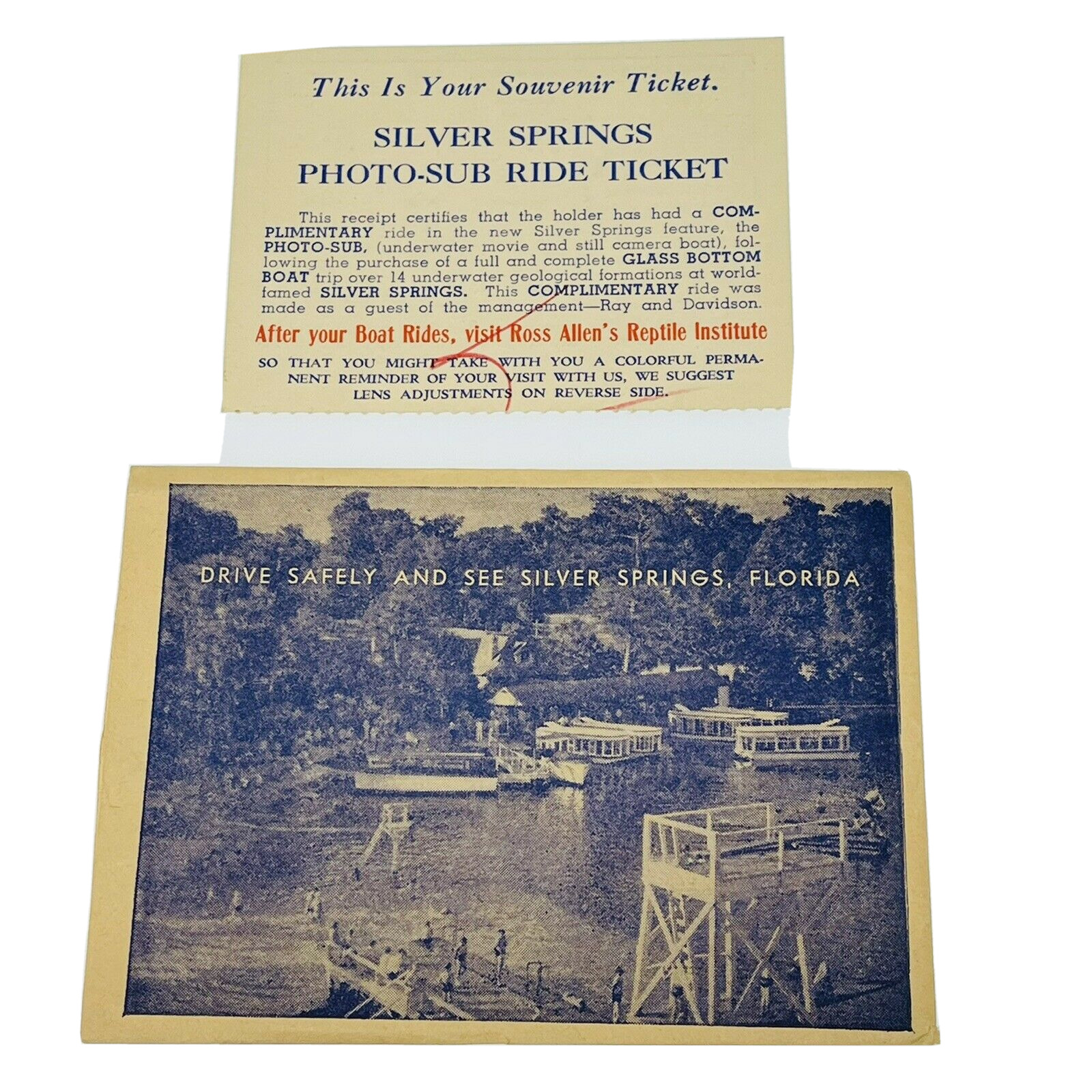 Vintage 1950s Silver Springs FL Florida Photo Sub Ride Ticket Envelope Souvenir