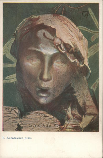 Women Golden Hued Likeness of Female Face Postcard Vintage Post Card