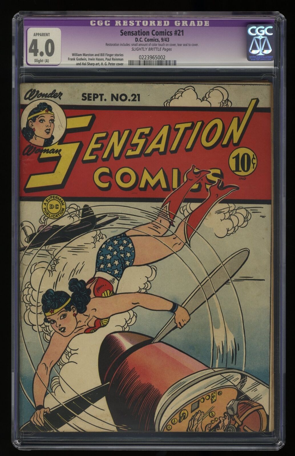 Sensation Comics #21 CGC VG 4.0 (Restored) Wonder Woman H.G. Peter Cover