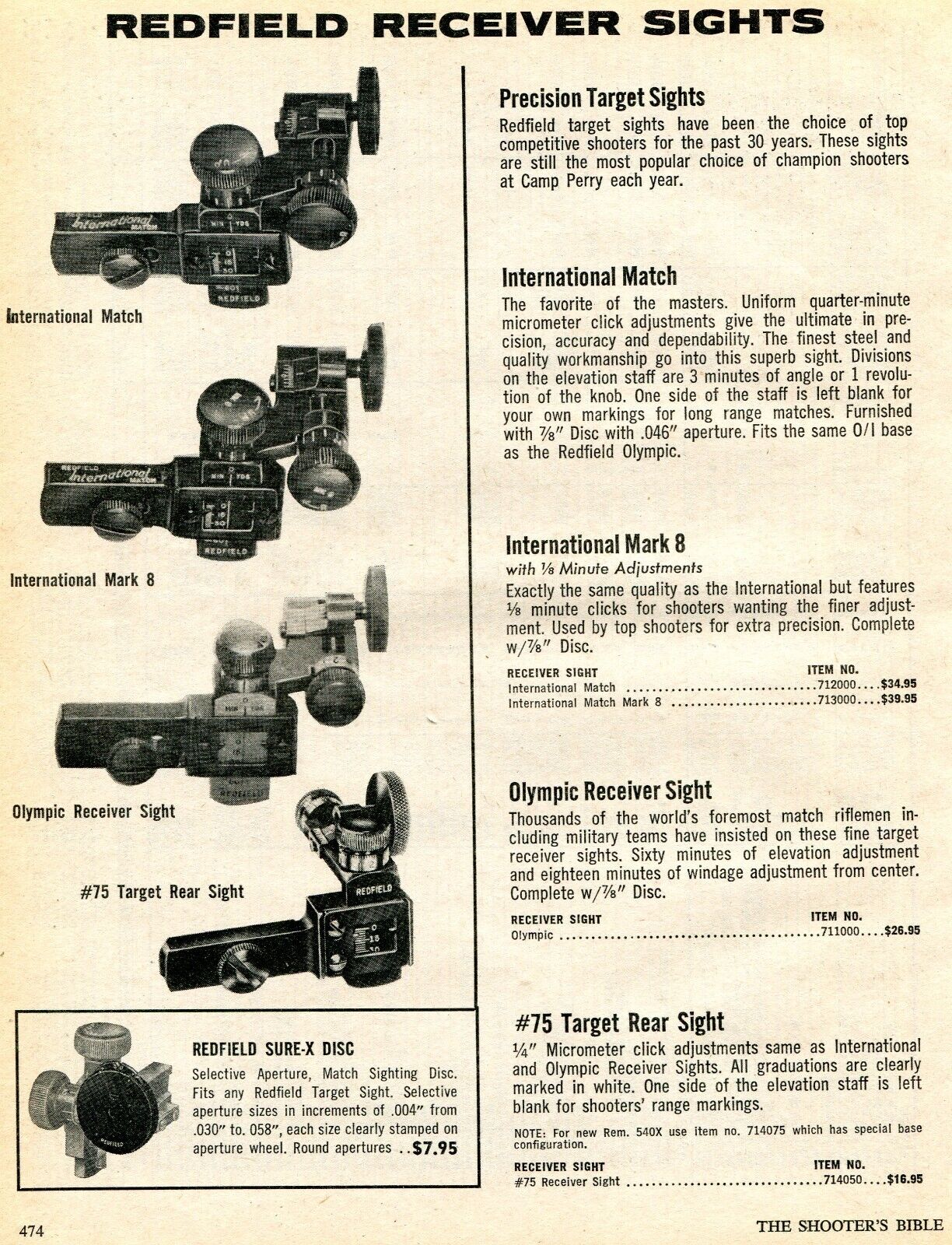 1974 Print Ad of Redfield 75, Mark 8, International Match Rifle Receiver Sights