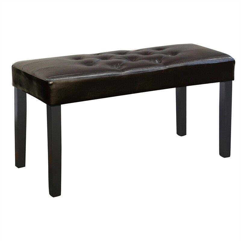 Fresno Transitional Style Brown Faux Leather Tufted Bench with Wood Legs