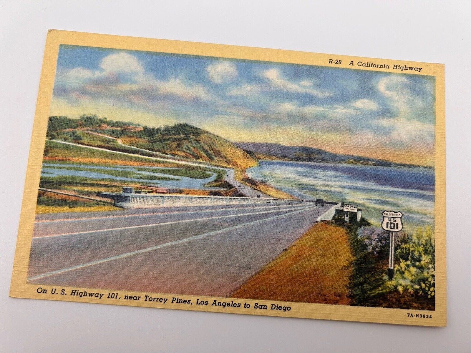 Vintage Linen Postcard California Highway US Highway 101 Los Angeles San Diego