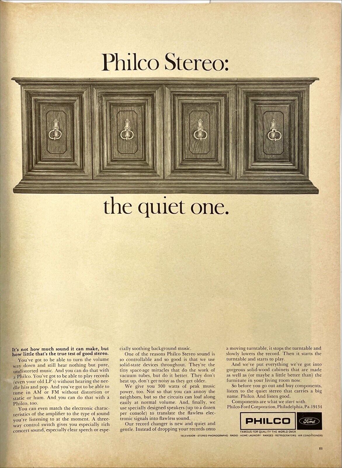 Philco Vintage Print Ad 1967 Life Magazine Excerpt the Quiet One