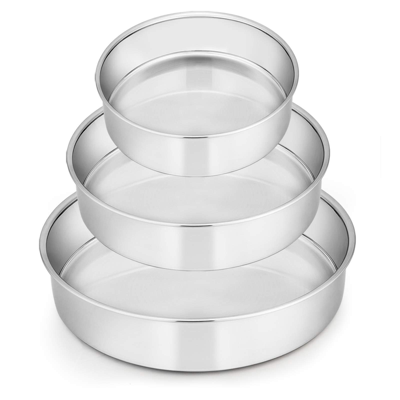 Cake Pan Set of 3 (6 inch/8 inch/9½ inch), Stainless Steel Round Layer Cake B...
