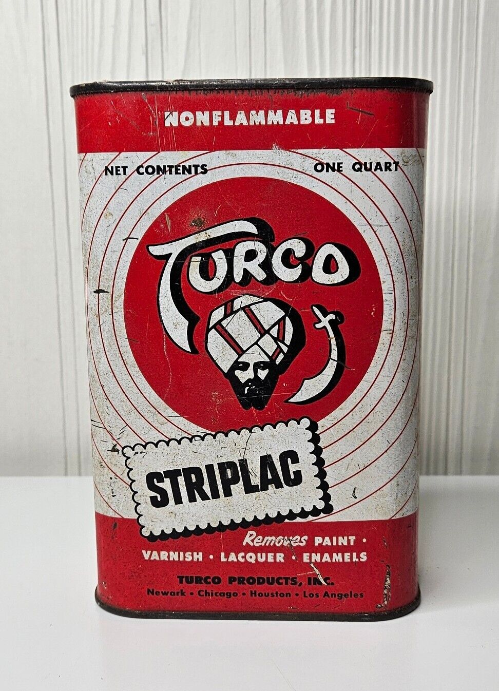 Vintage Turco Striplac Varnish Can 1 Quart Tin Advertising Piece NO TOP