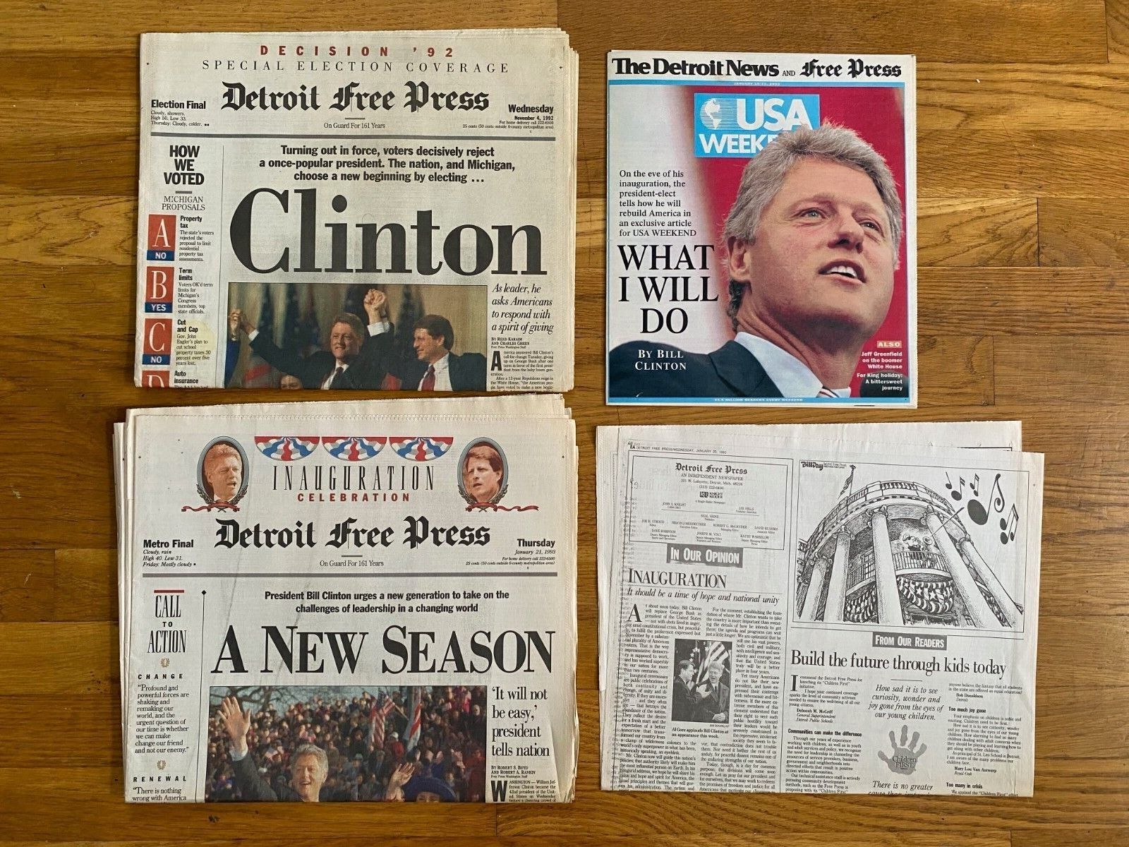 LOT (4) Clinton Gore Campaign Inauguration The Detroit Free Press USA Newspaper