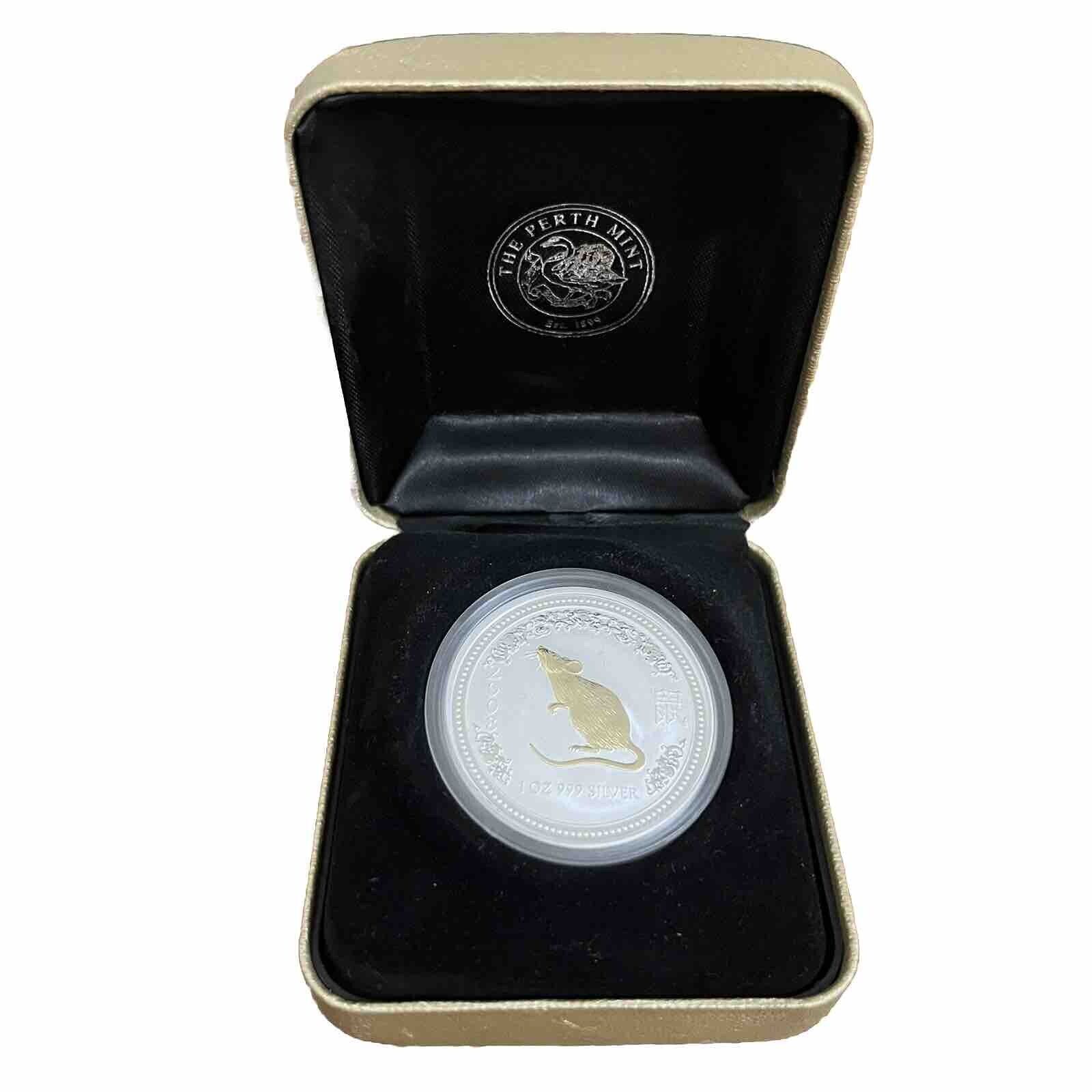 2007 2008 Lunar Year of the Mouse Gold Gilded 1oz Silver Coin Australia Series 1