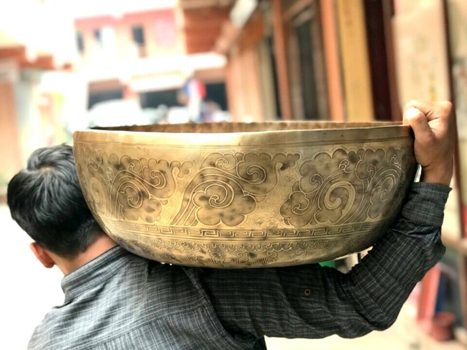 Extra large 21 inch Tibetan Singing Bowl- Special Carving Singing Bowls Nepal
