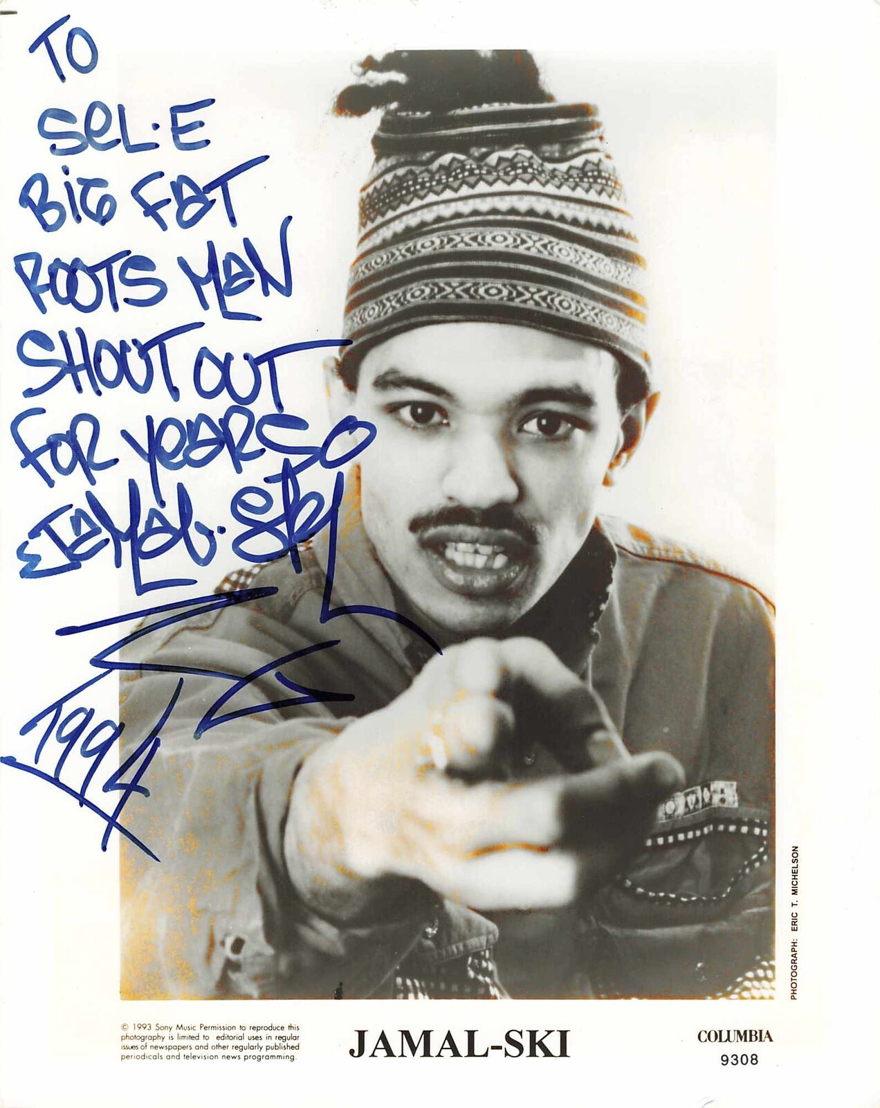 1994 JAMAL-SKI signed Columbia Press Photo Rap Autograph Auto Sony Music