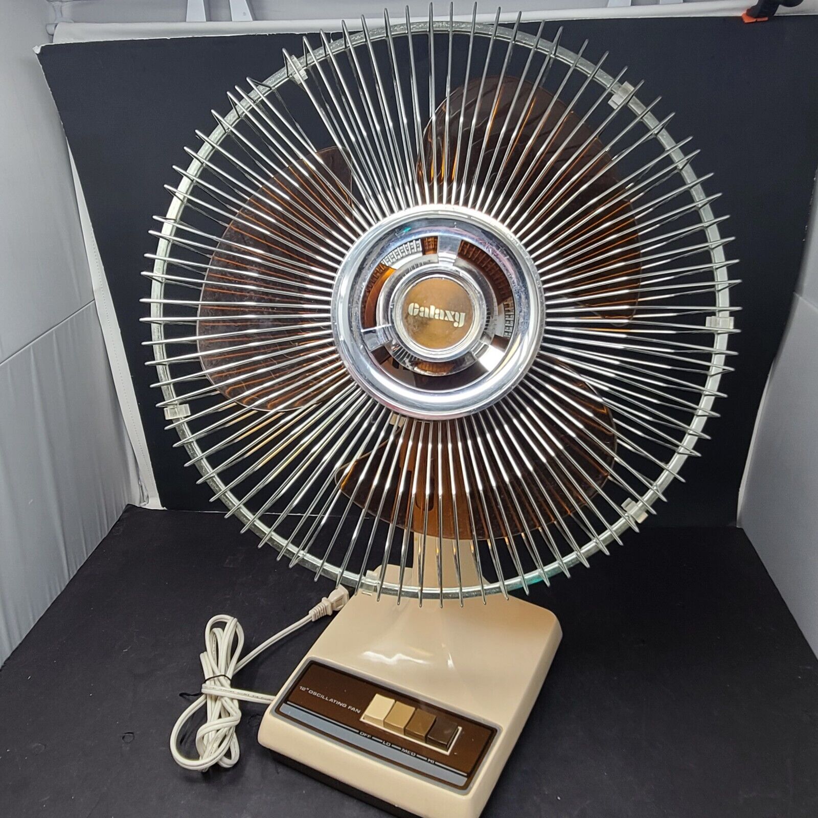 Vintage Galaxy Oscillating Fan K1-CR Brown Blades Chrome Wire HIGH SPEED ONLY