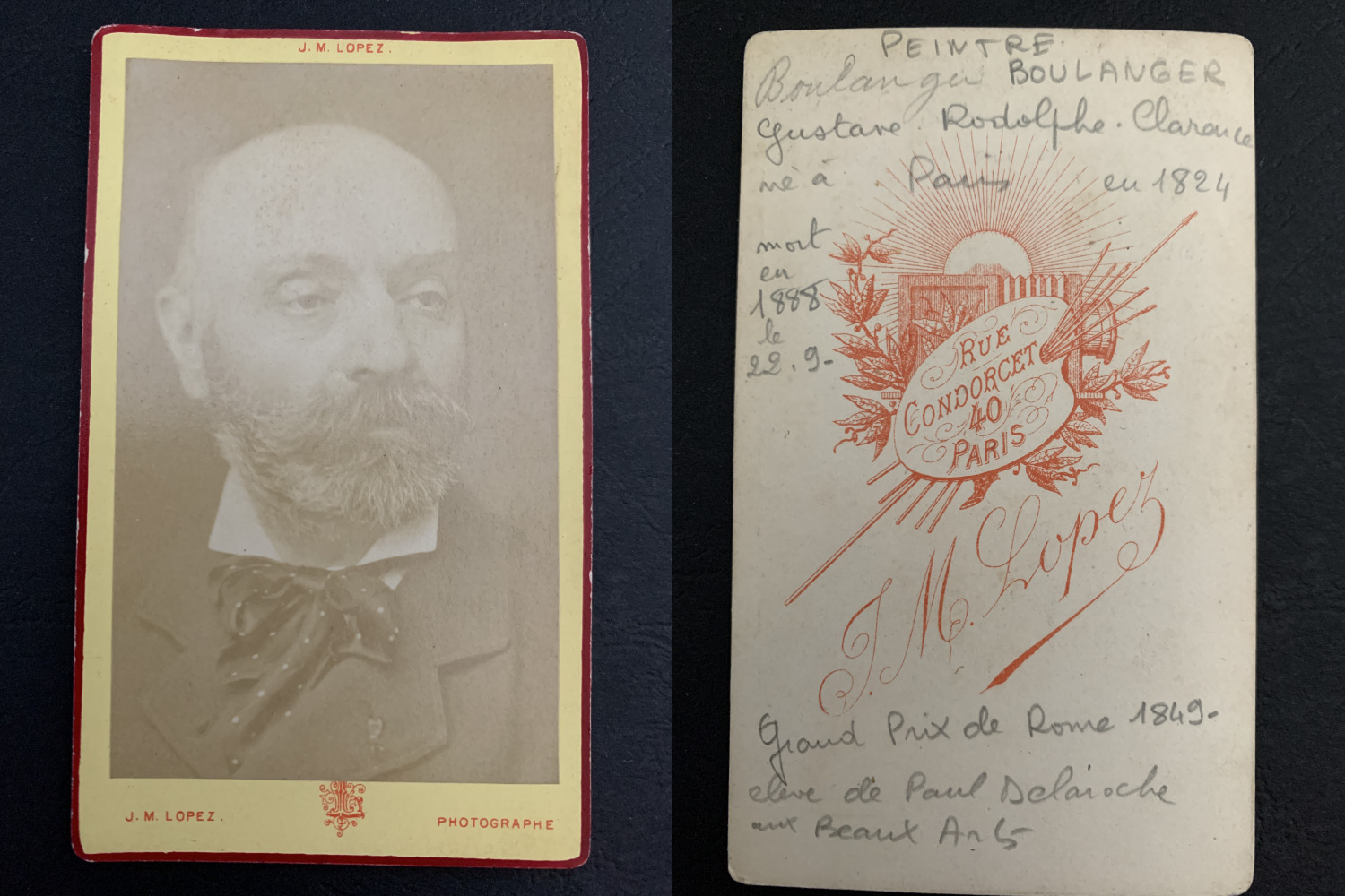 Lopez, Paris, Gustave Boulanger Vintage Business Card, CDV. Gustave Rodolphe