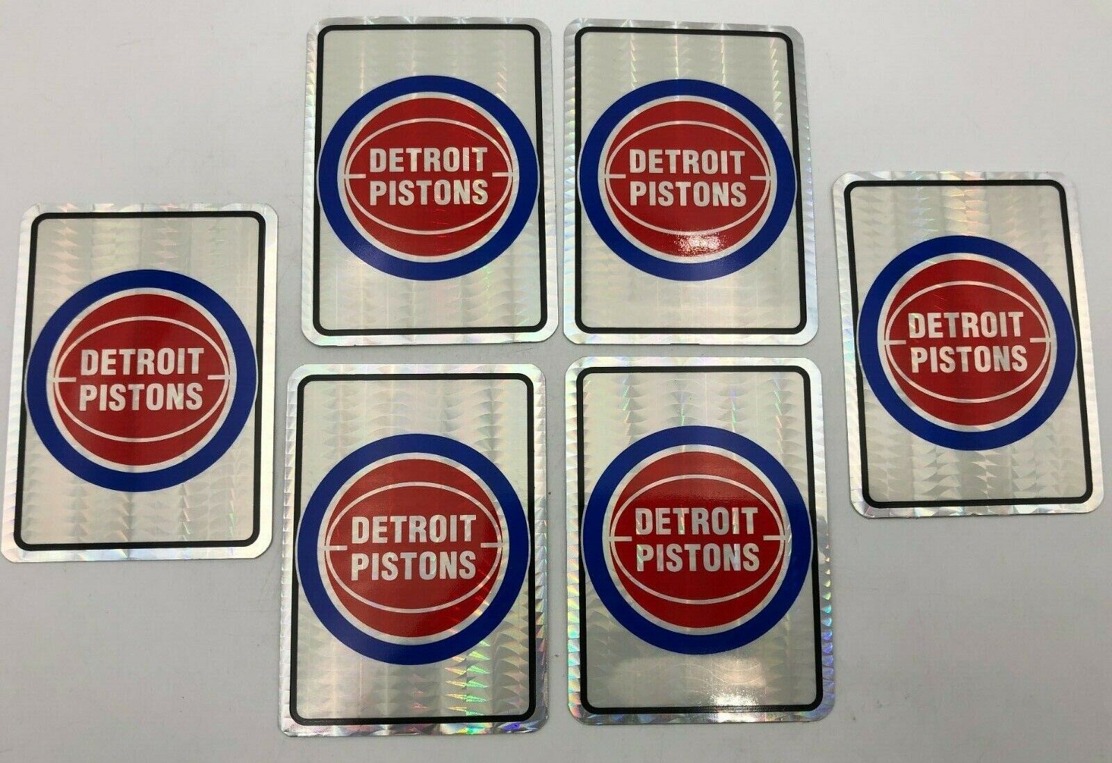 (6) Detroit Pistons NBA Vintage Team Logo Basketball Sticker Hologram Cards 