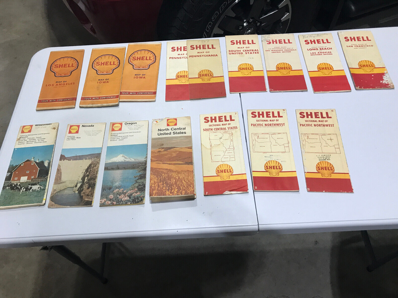 Lot of 16 Vintage Shell Oil Service Station Road Maps 40's,50's,60's