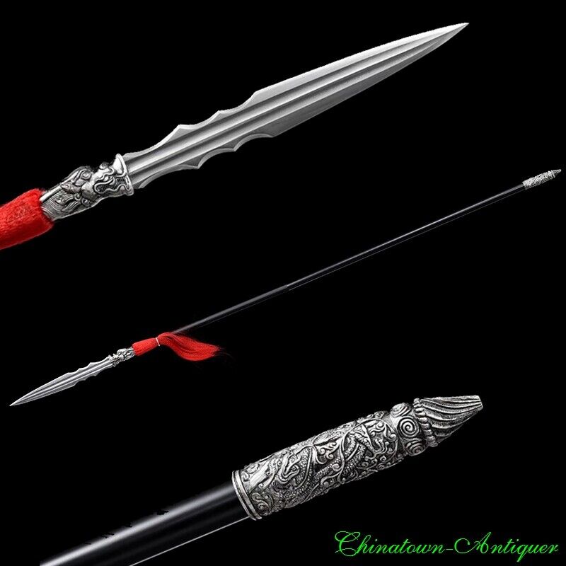 Long Yari Spear Polearm Sword Pattern Steel Spear Head Sharp Battle Ready #0554