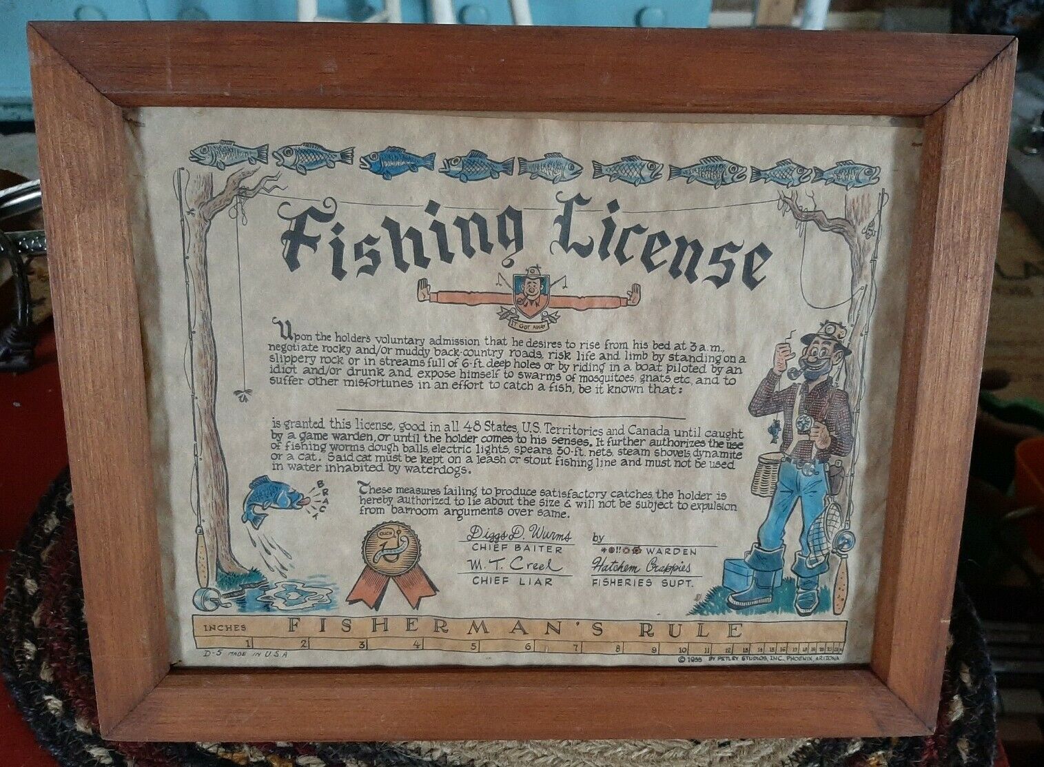 1955 Novelty Paper License or Permit Hunting Trapping Deer Fishing FUNNY Framed