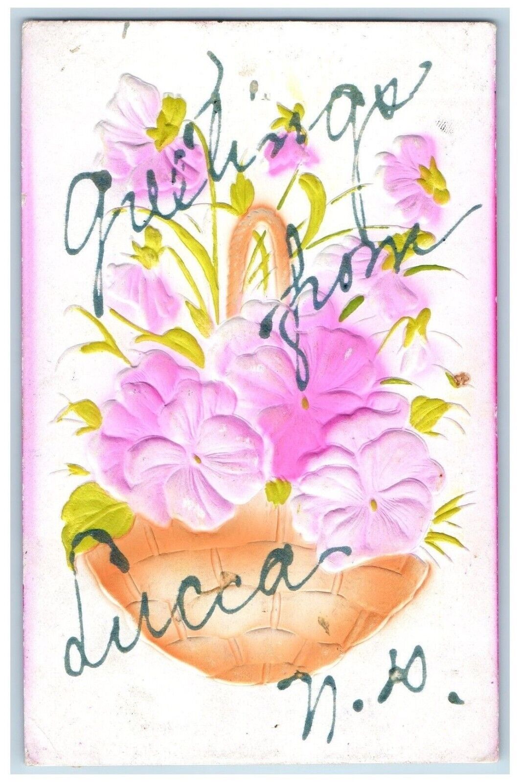 Lucca North Dakota ND Postcard Greetings Flower Airbrush Embossed c1909 Vintage