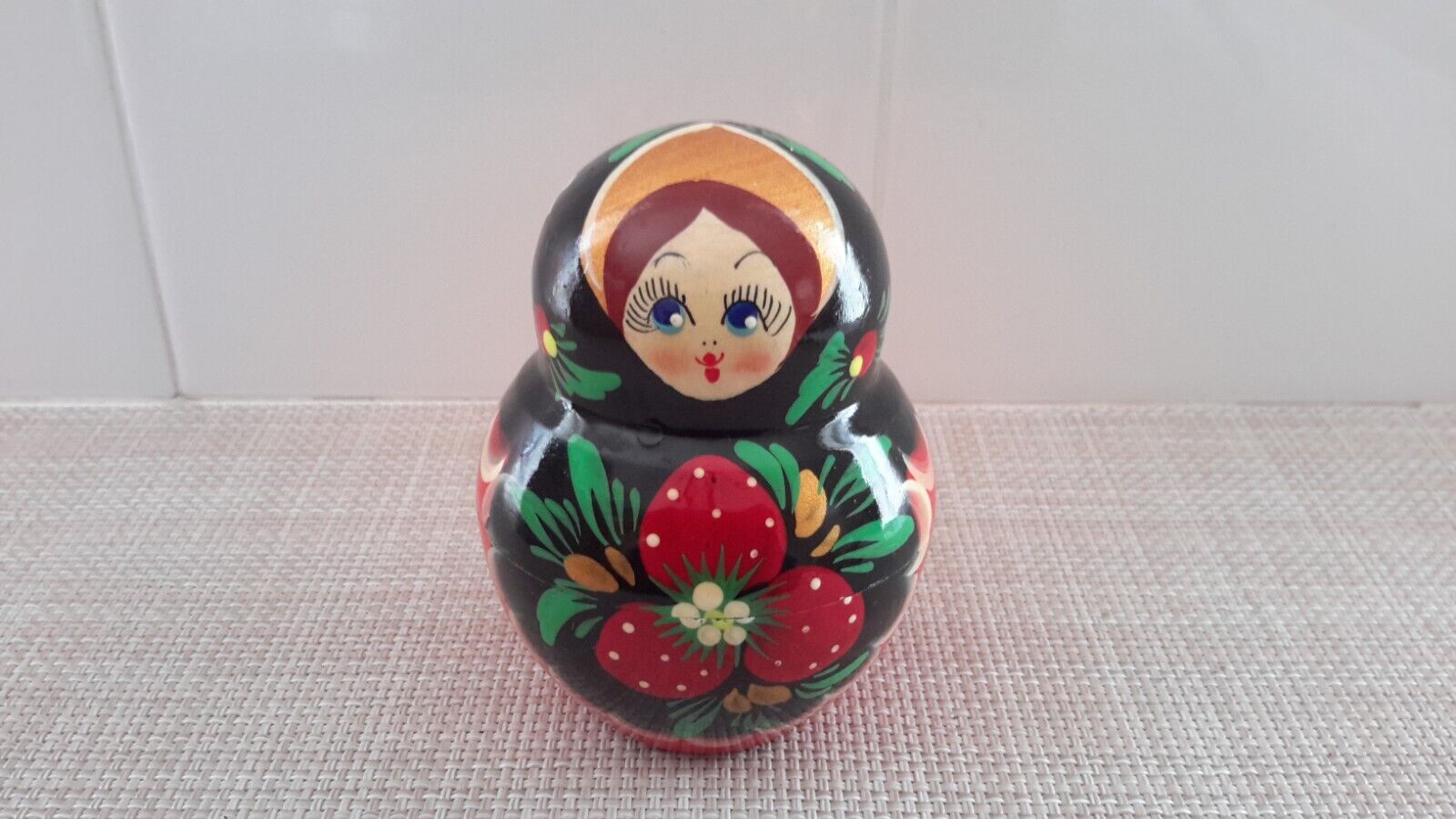 Russian Nesting Doll 3.9 in 3Pc  Wooden Flowers Berries Traditional Matryoshka