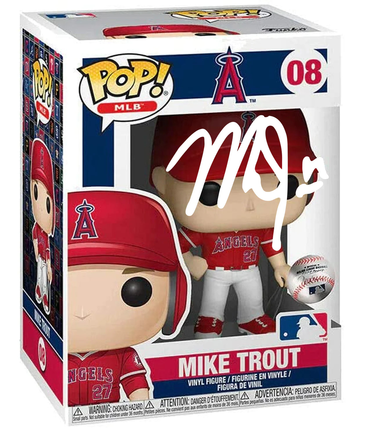 Mike Trout #08 Facsimile Signed Reprint Funko POP MLB: Figurine with Case