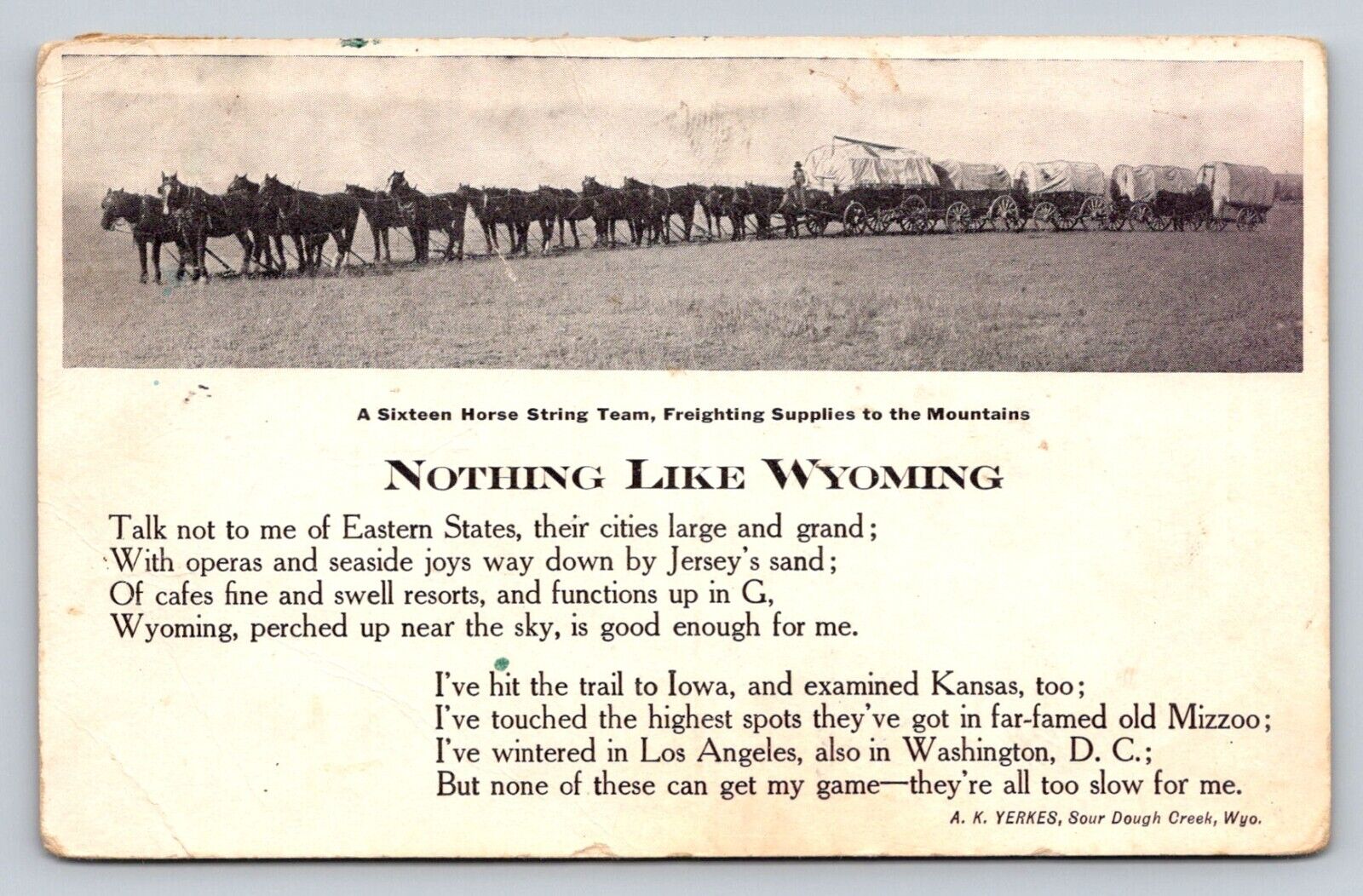 c1910 String Horses Covered Wagons Nothing Like Wyoming P764
