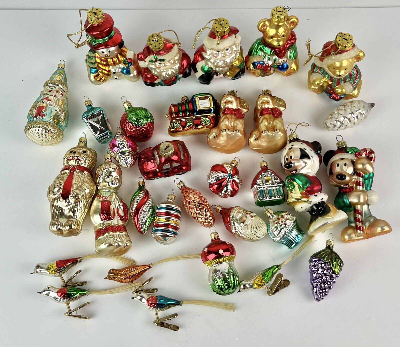 Lot of VTG 32 PC Glass Christmas Ornaments Santa Pine cone Mickey&Minnie Snowman