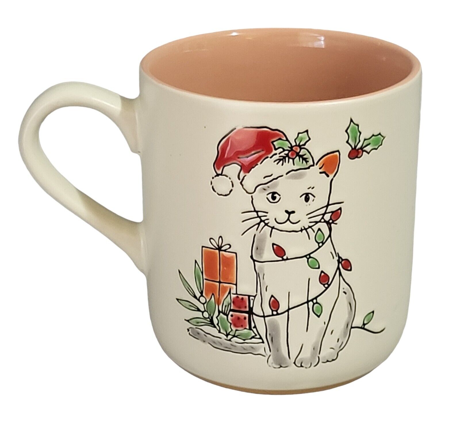 Spectrum Cat Coffee Mug Cup Christmas Lights Red Hat Holiday Mistletoe New 18 Oz