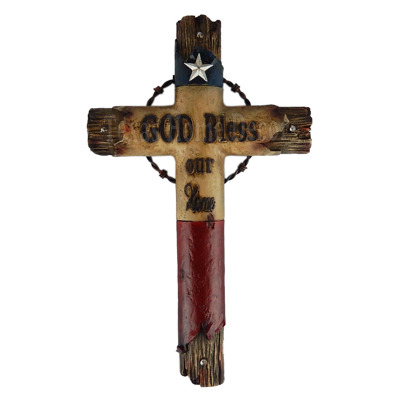 Texas Flag God Bless Our Home Wall Cross Barbed Wire Rustic Western Wood Look