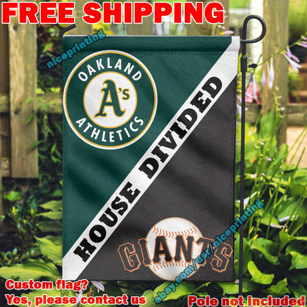 Oakland Athletics vs. San Francisco Giants House Divided Garden Flag 12x18\