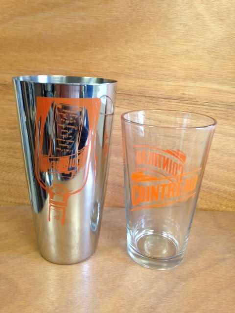 Cointreau Metal Cocktail Shaker Drink Mixer with Pint Glass Orange Logo New 