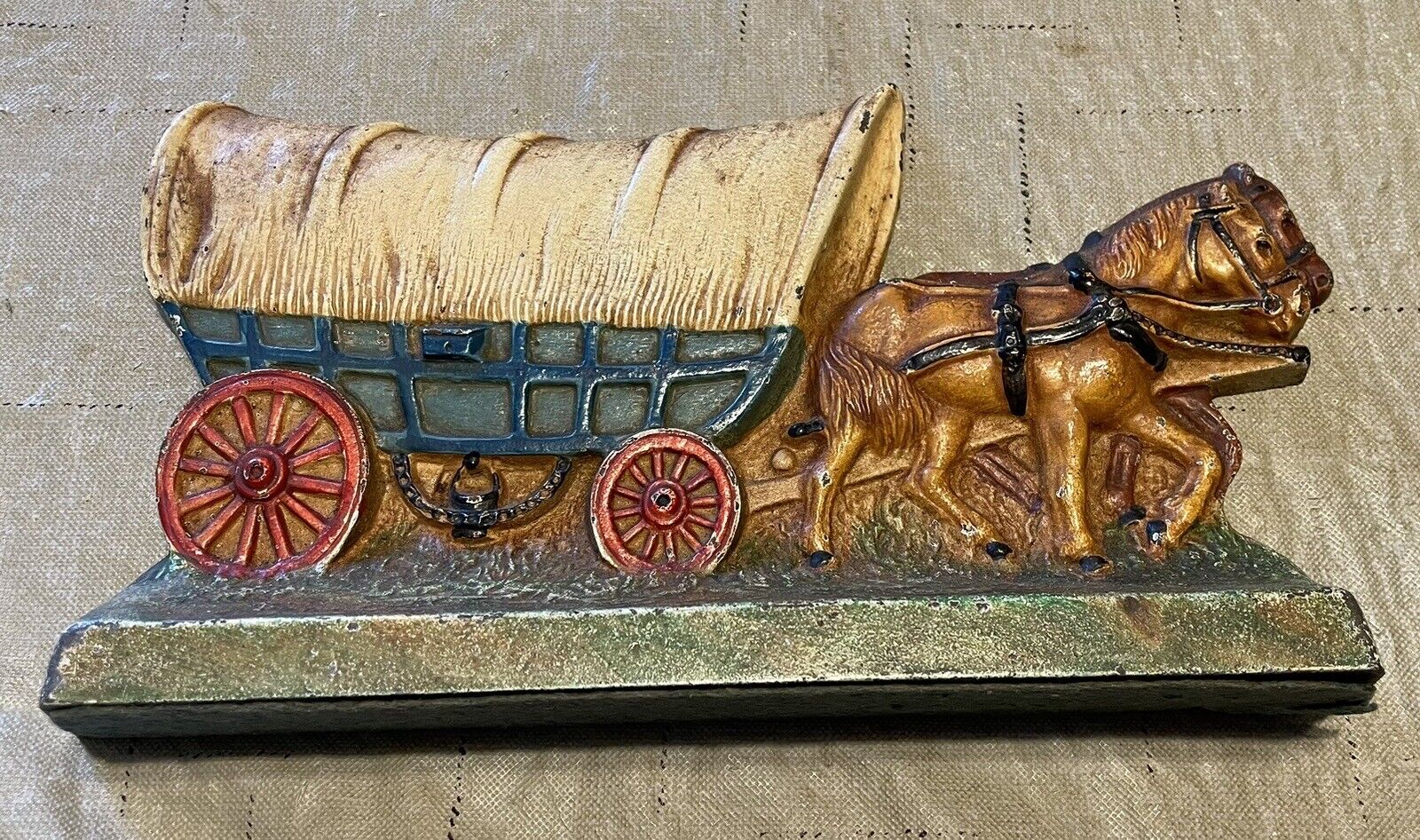 RARE HUBLEY Vintage 1930 Cast Iron Conestoga Covered Wagon Drawn by Horses