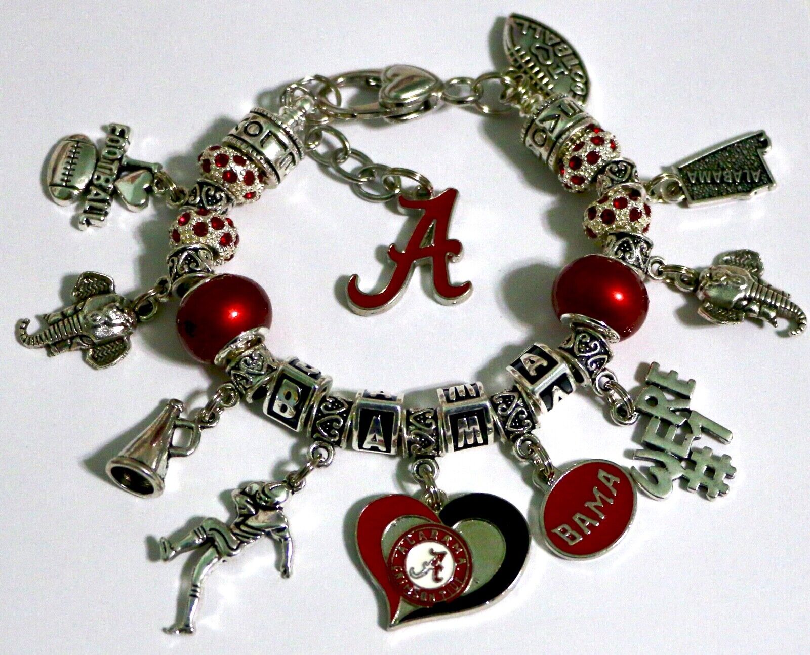 Alabama Crimson Tide Inspired BAMA Handmade Football Charm Bracelet 7 1/4\