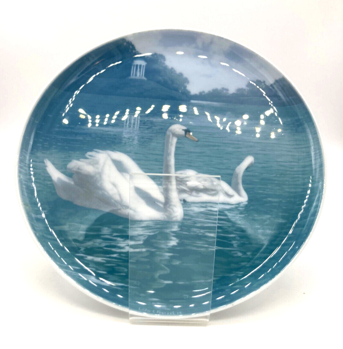 Ludwig Carl Frenzel RARE Nymphenburg Porcelain Plate Swans Lake Of Nymphenburg