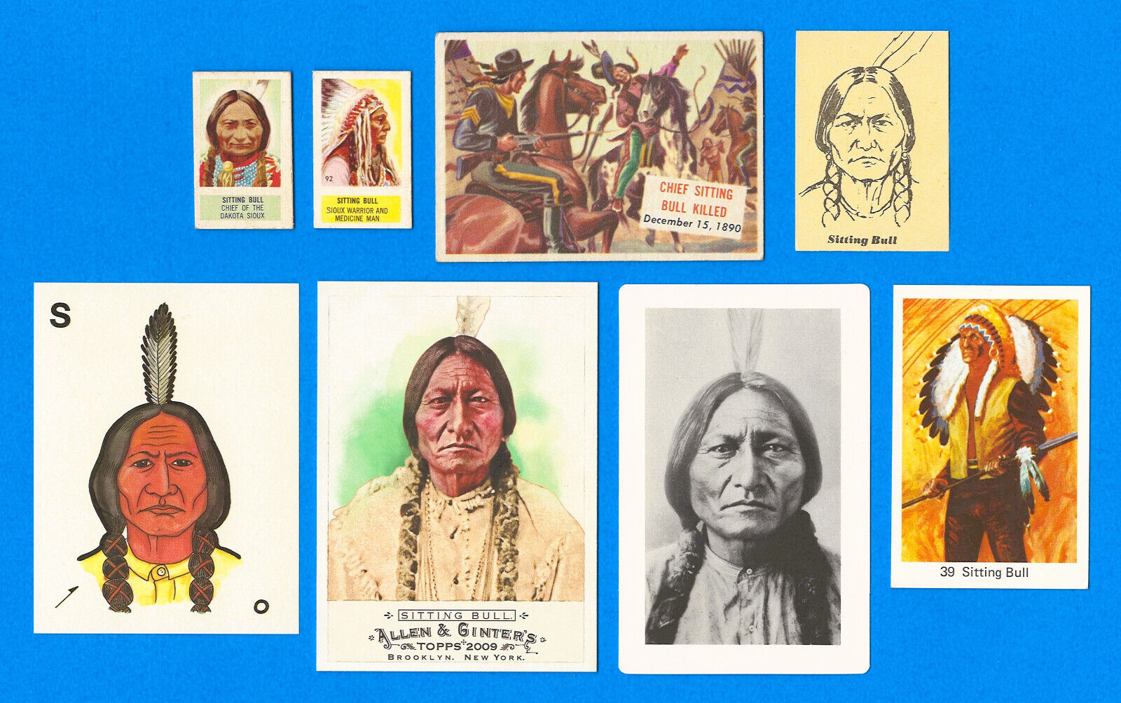 1949 (2), 1954, 2009 TOPPS - Mixed Lot of 8 - SITTING BULL Trading Cards - VG-EX