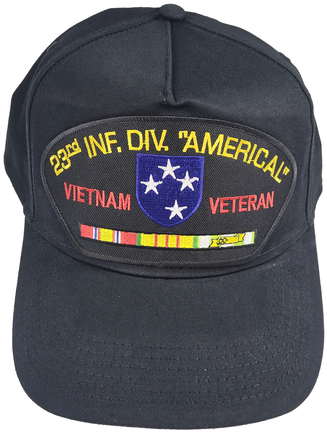 US ARMY 23RD INFANTRY DIVISION AMERICAL VIETNAM VETERAN W/ SERVICE RIBBONS HAT