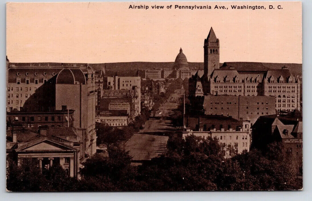 Postcard Airship View Of Pennsylvania Ave Washington DC UNP