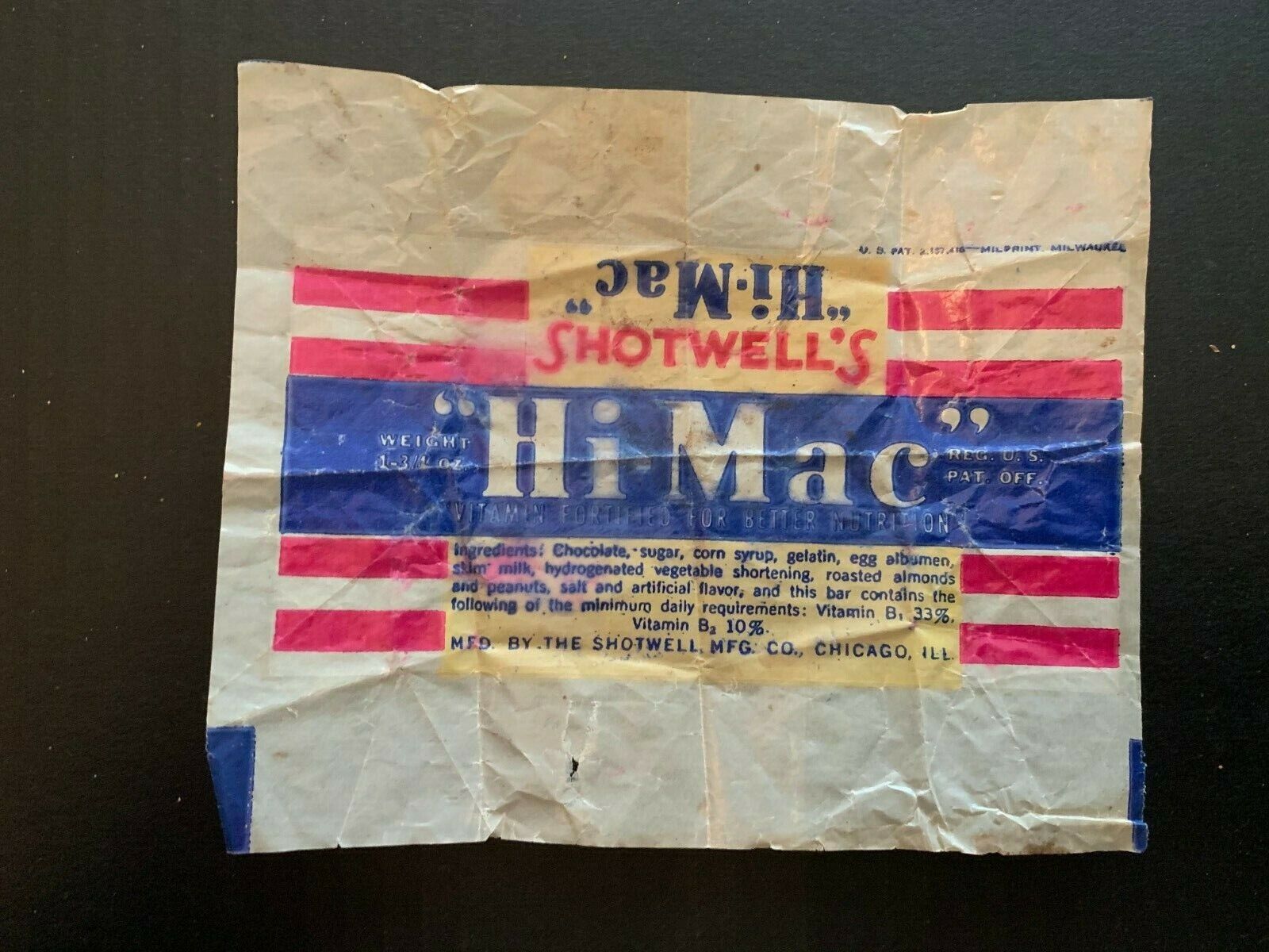 Vintage Shotwell\'s Hi-Mac Wax Candy Bar Wrapper