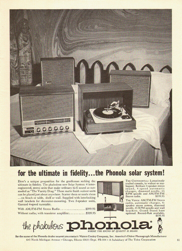 1960s vintage AD, PHONOLA \'Solar\' Sound System Phonograph Radio 081214