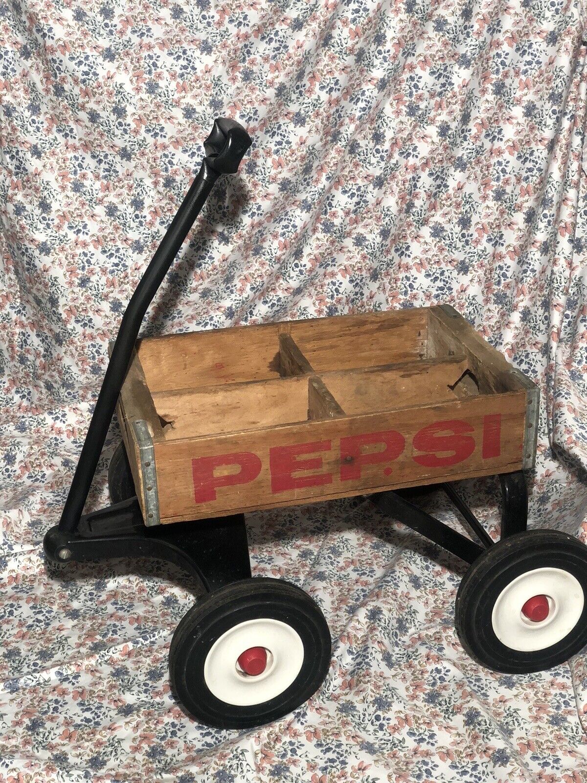 Vintage PEPSI Cola Wooden Crate Wagon With Radio Flyer Style Suspension