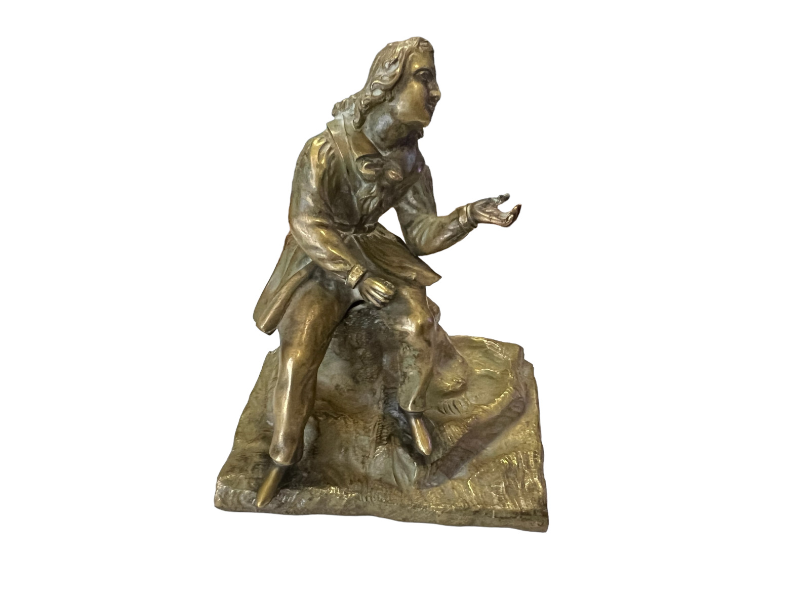Vintage Bronze Sculpture of Man Sitting on Stone