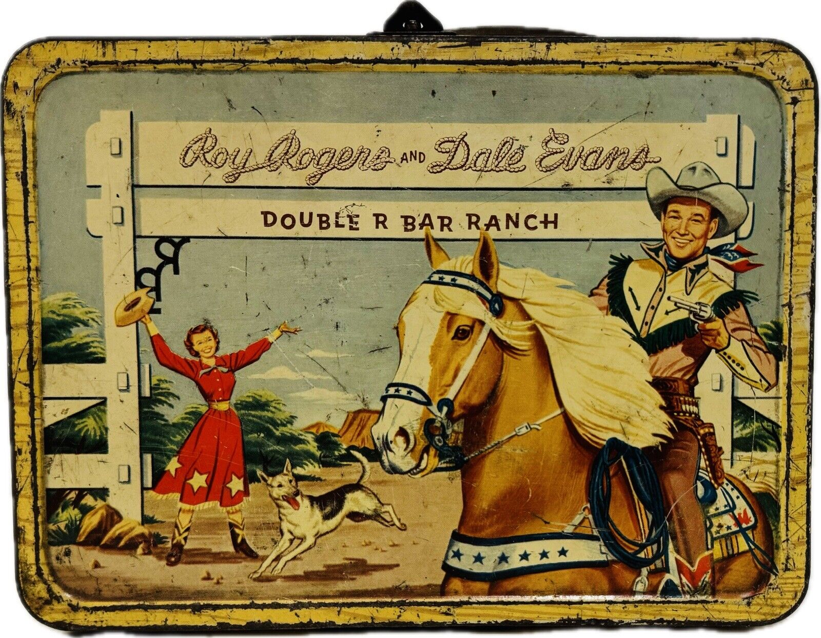 1950's Roy Rogers & Dale Evans Vintage Lunch Box Double R Bar Ranch Cowboys