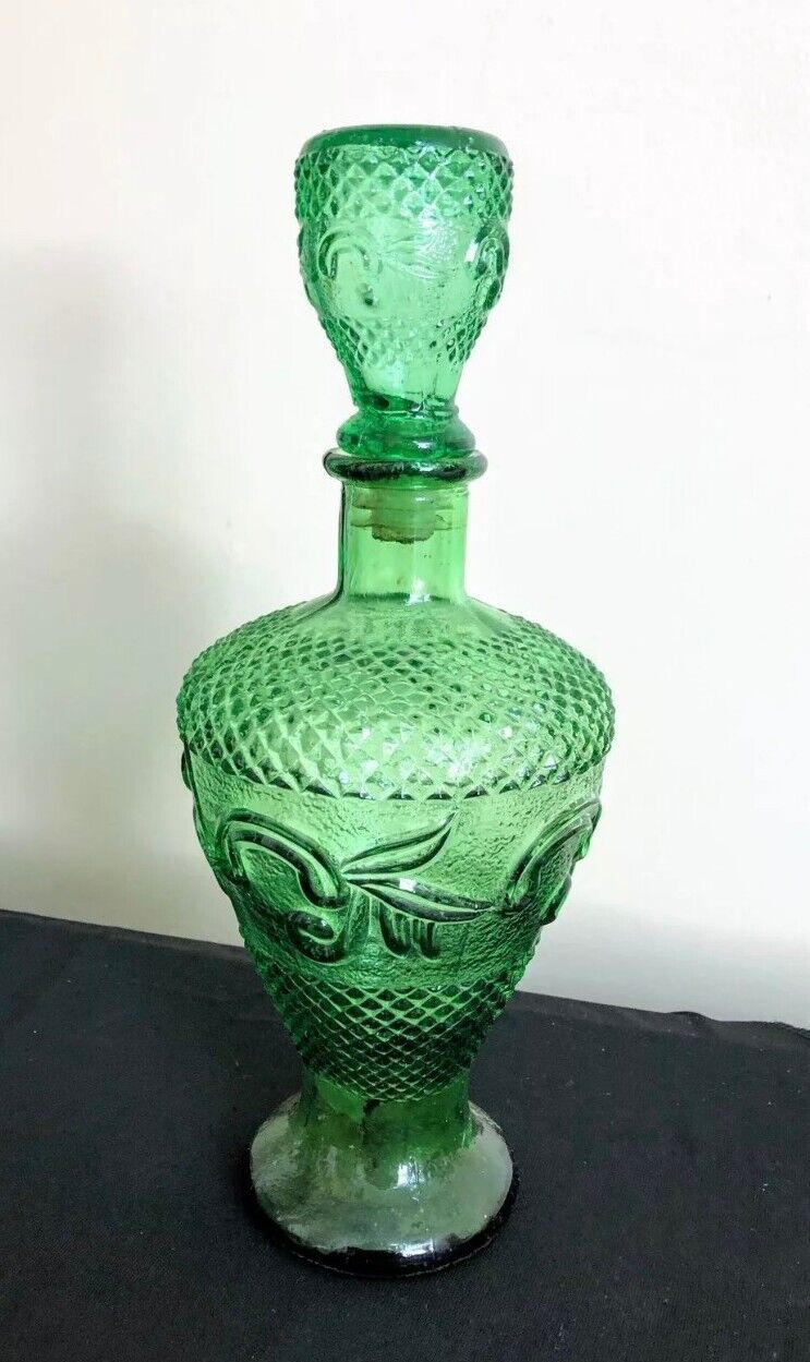 Stunning Vintage Green Wine Decanter With Stopper Empoli Style