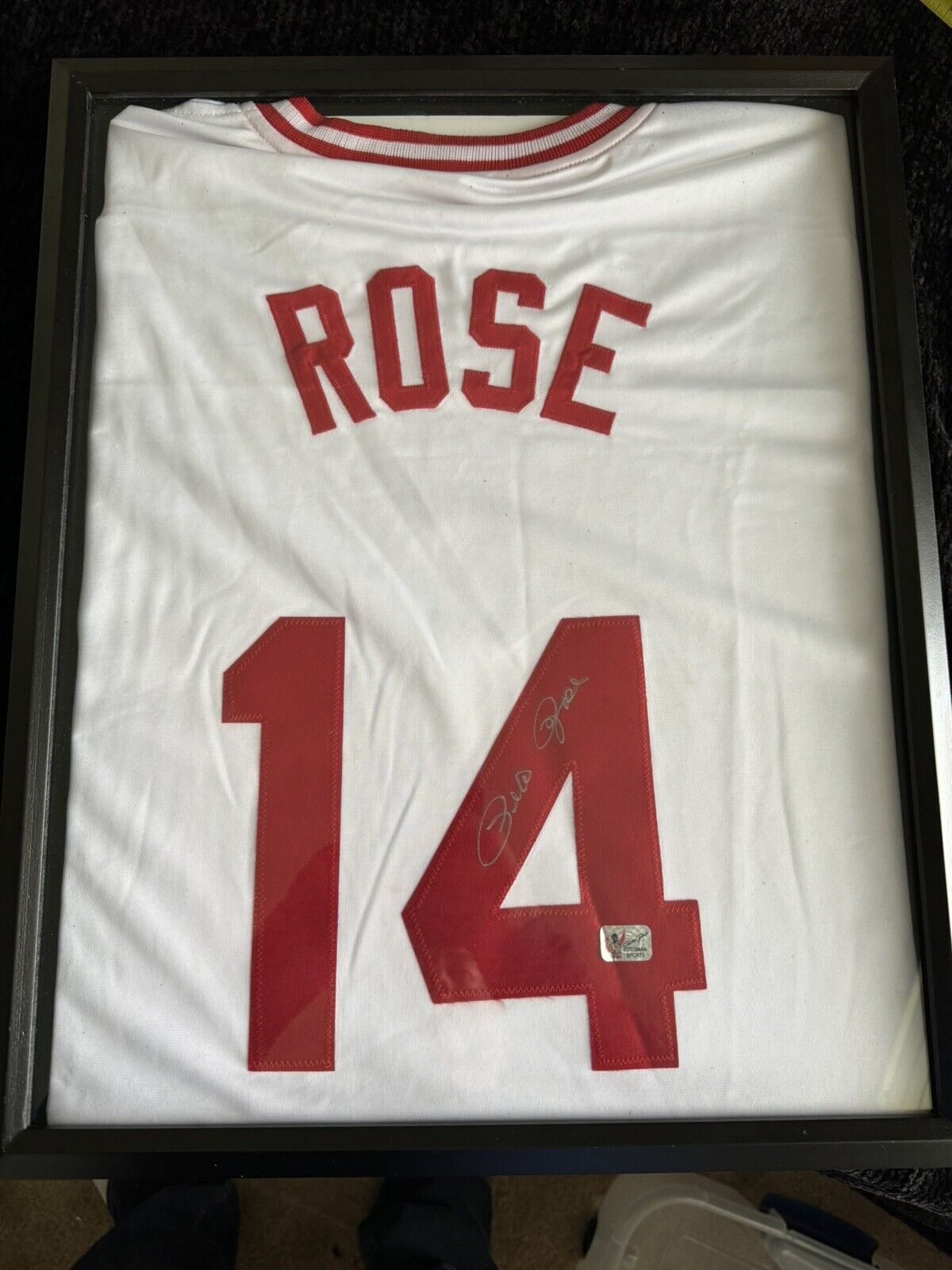 Pete Rose Signed Jersey Cincinnati Reds #14 Autographed Jersey Shadowbox