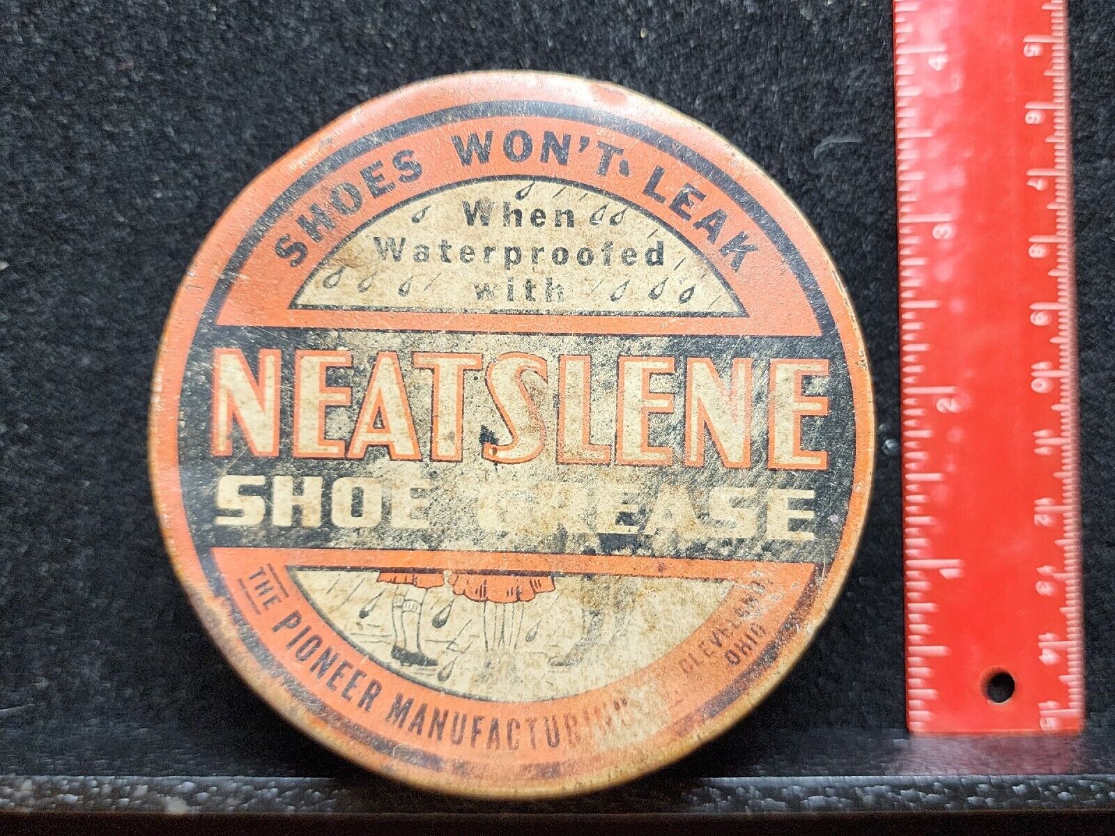 Vintage 30s Boot Shoe Grease Tin NEATSLENE PIONEER CLEVELAND OHIO Used 