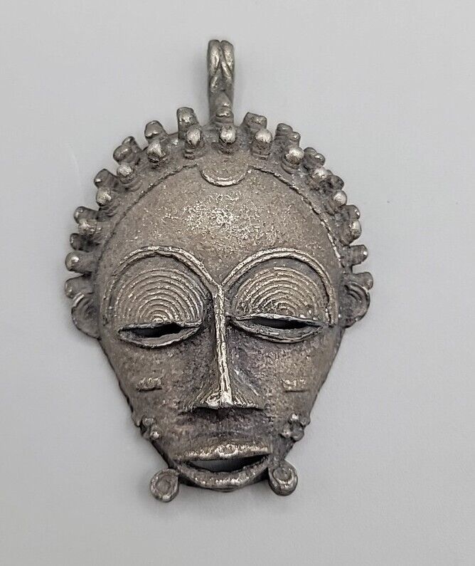 Antique Bronze African Mask Akan Ashanti Or Baule Goldweight Tribal Art Pendant
