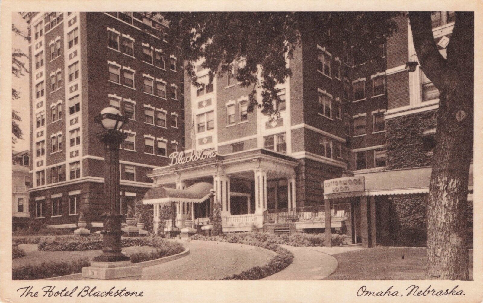 Omaha Nebraska Hotel Blackstone Sepia Vintage Postcard ca 1919-1925